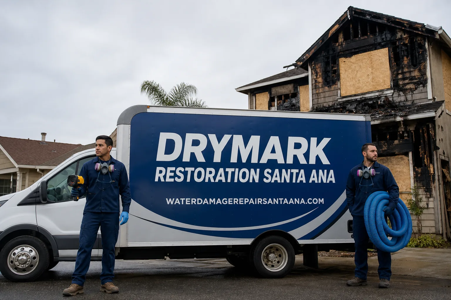 DryMark Restoration Santa Ana damage restoration service vehicle and crew in Santa Ana, CA